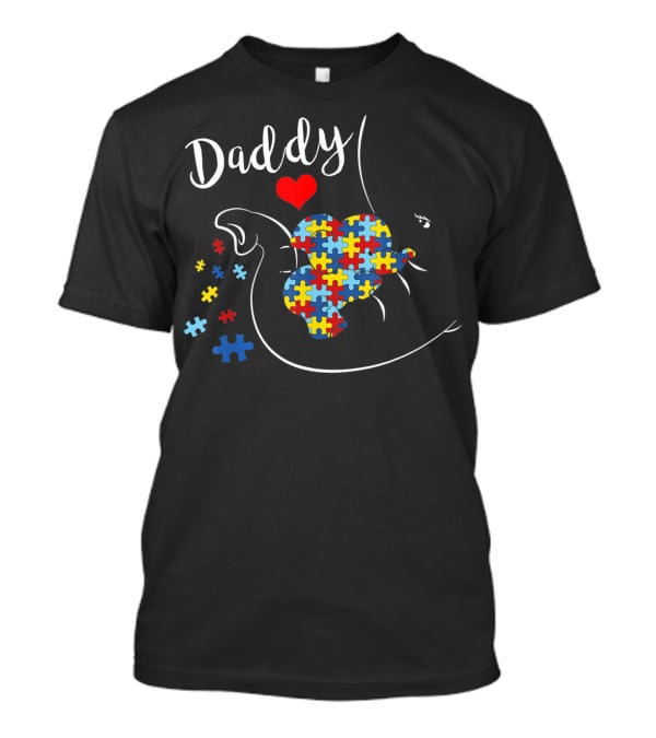 Daddy Elephant With Autism Awareness Puzzle Heart T-Shirt