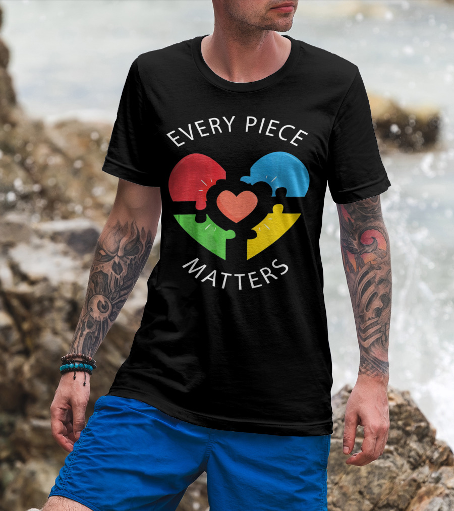 Every Piece Matters Puzzle Heart Colors Autism Awareness T-Shirt