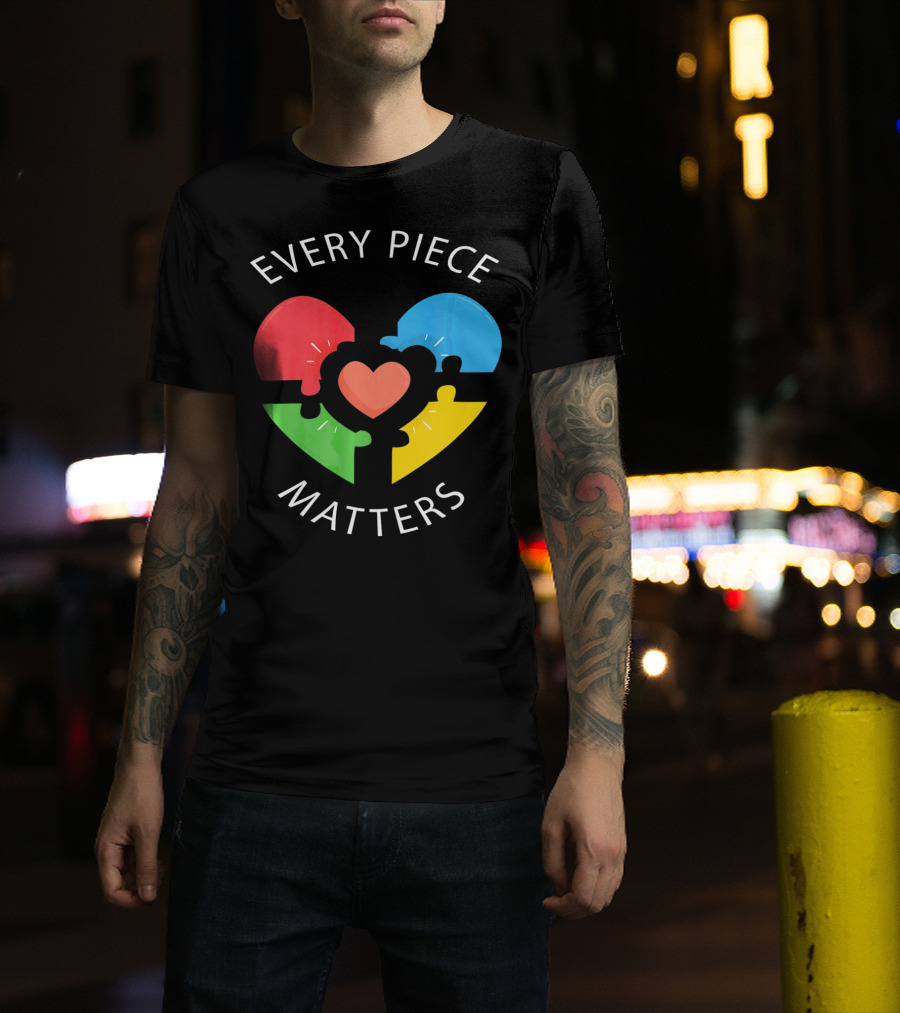 Every Piece Matters Puzzle Heart Colors Autism Awareness T-Shirt