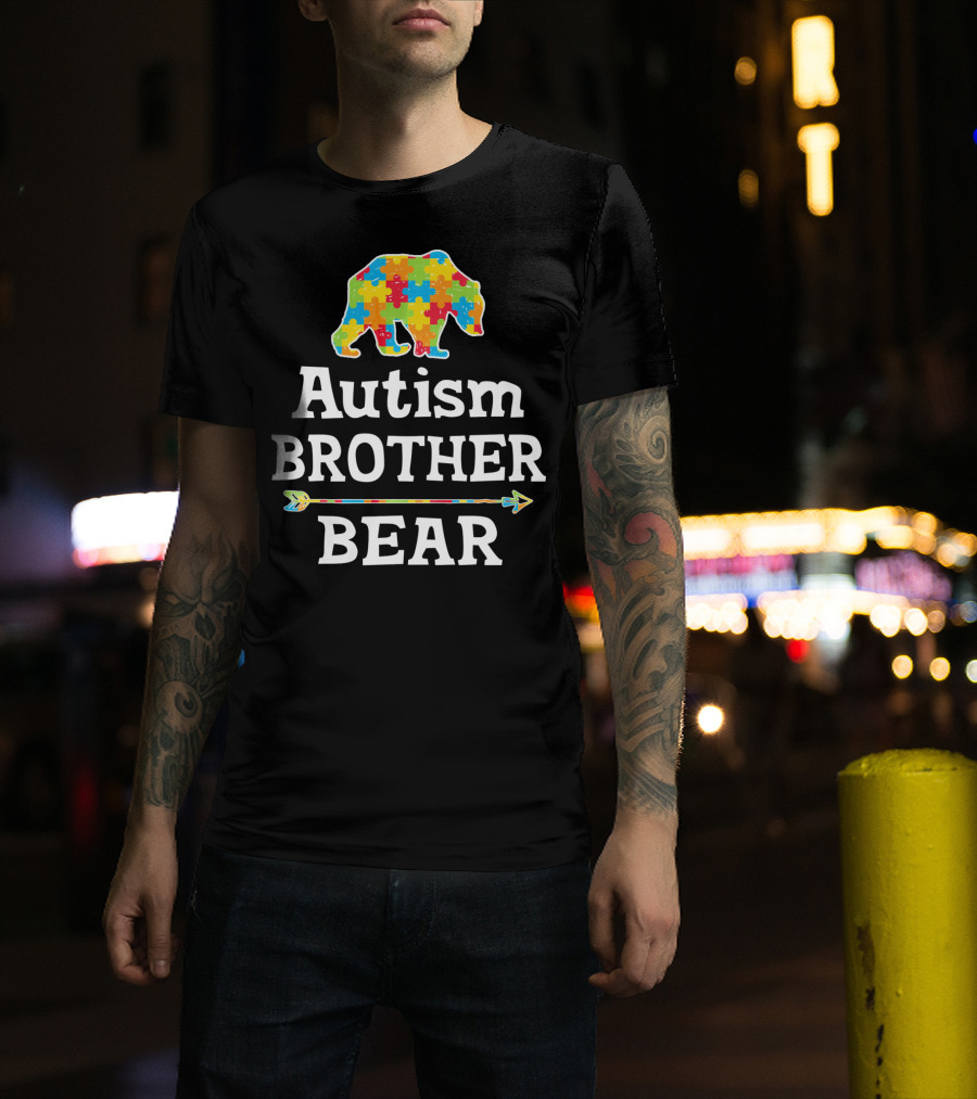 Autism Brother Bear Puzzle Piece Awareness Arrow T-Shirt