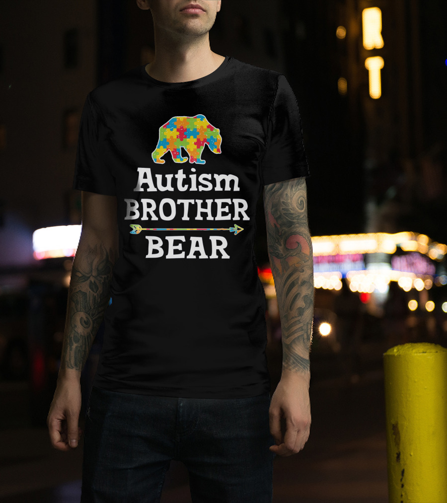Autism Awareness BROTHER Bear Puzzle Piece Arrow T-Shirt