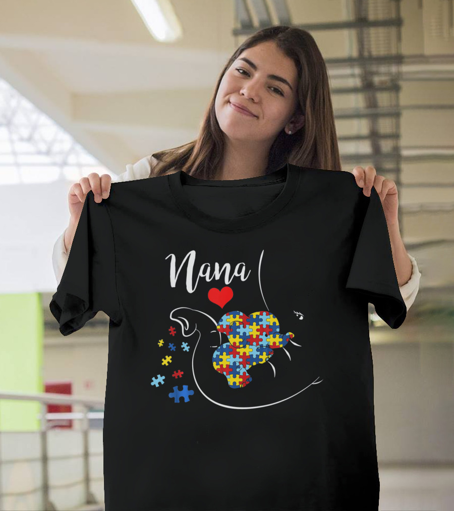 Nana Elephant Puzzle Heart Autism Awareness T-Shirt