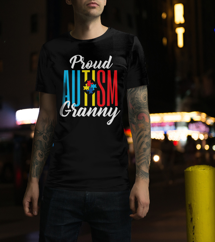 Proud Autism Granny With Colorful Puzzle Awareness T-Shirt