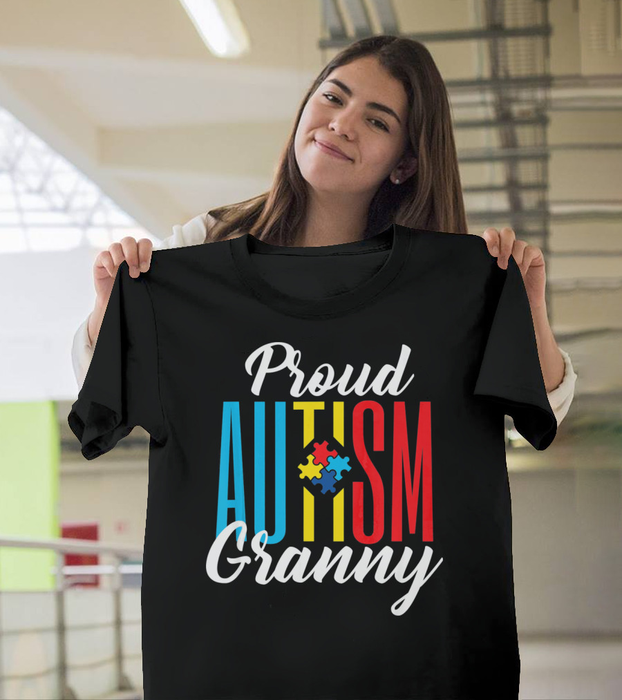 Proud Autism Granny With Colorful Puzzle Awareness T-Shirt