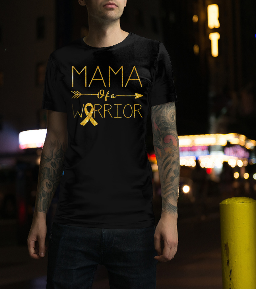 MAMA Of A Warrior Golden Ribbon Childhood Cancer Awareness T-Shirt