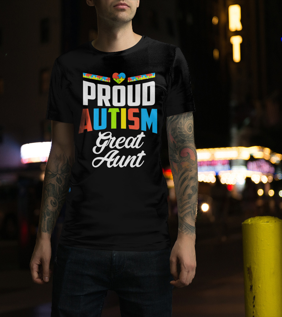 Proud Autism Great Aunt Puzzle Heart Awareness Support T-Shirt