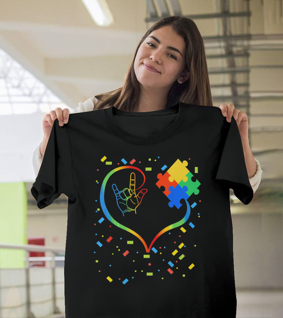 Autism Awareness Special Ed Teacher ASL Heart Puzzle T-Shirt