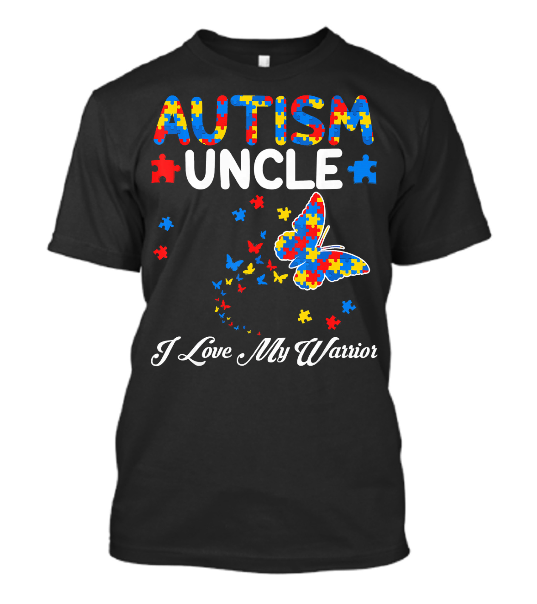 Autism Uncle I Love My Warrior Butterfly Puzzle Pieces T-Shirt