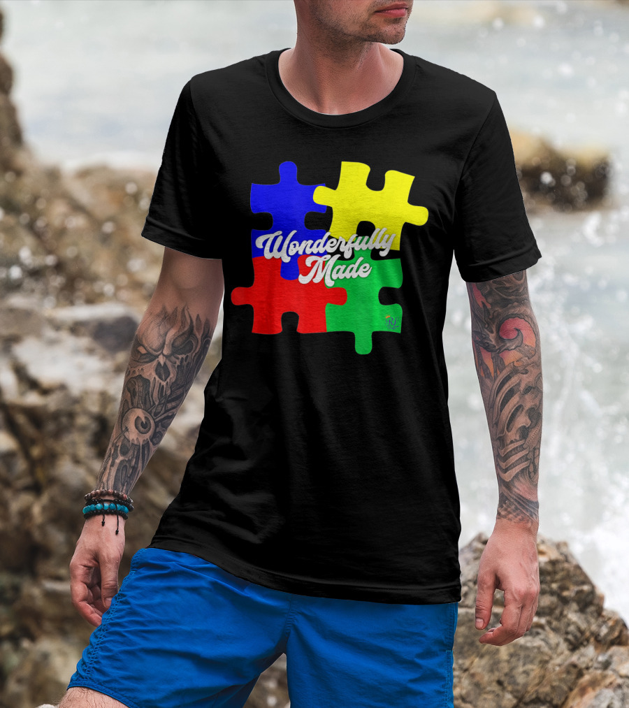 Wonderfully Made Autism Awareness Puzzle Pieces T-Shirt
