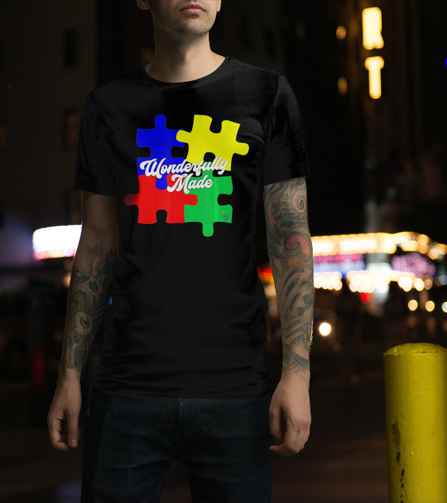 Wonderfully Made Autism Awareness Puzzle Pieces T-Shirt