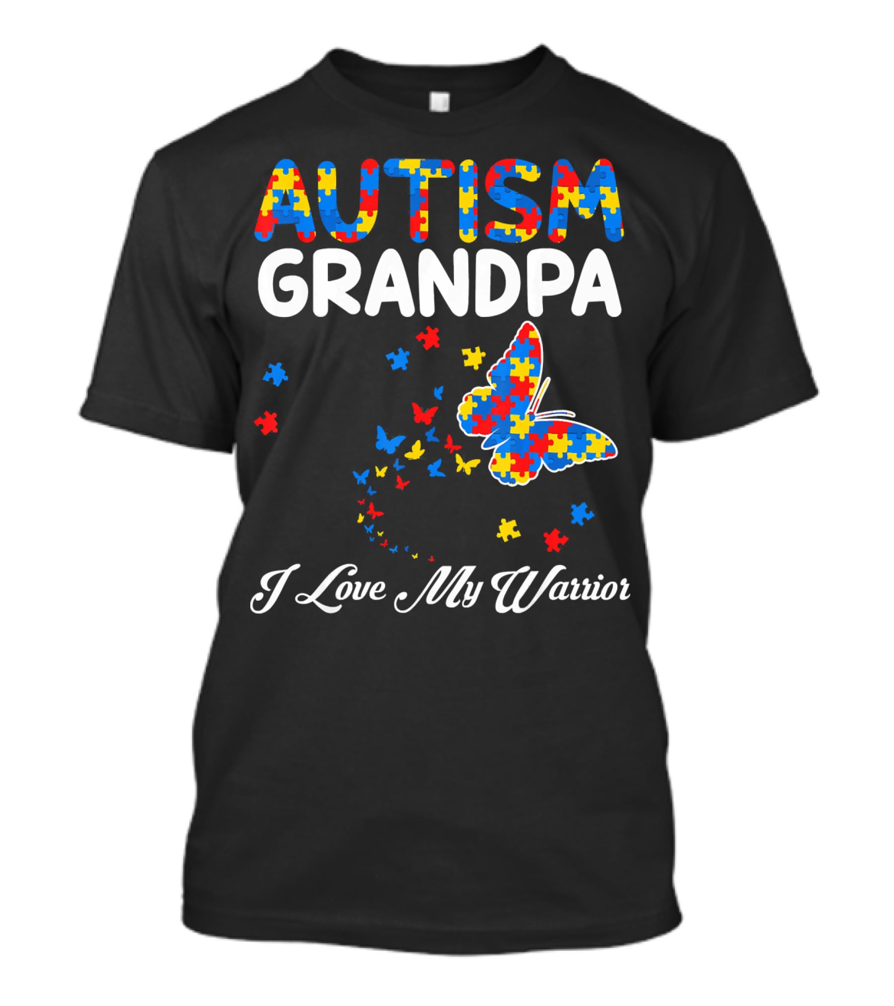 Autism Grandpa I Love My Warrior Butterfly Puzzle T-Shirt