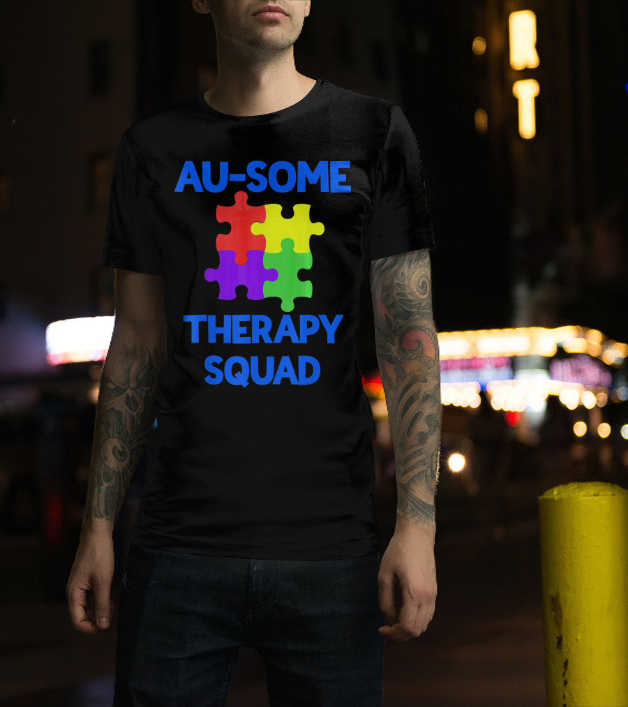 AU-SOME Therapy Squad Autism Awareness Puzzle Pieces T-Shirt