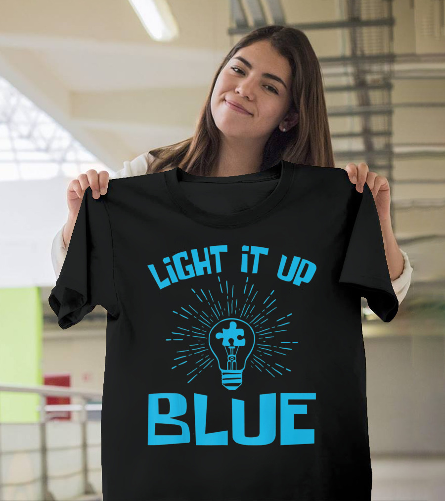 Light It Up Blue Autism Awareness Puzzle Bulb T-Shirt