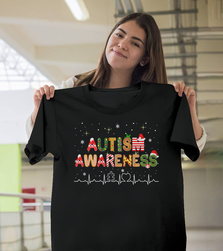 Autism Awareness Festive Christmas Puzzle Heart T-Shirt