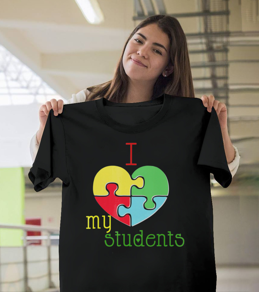I Love My Students Autism Awareness Puzzle Heart T-Shirt