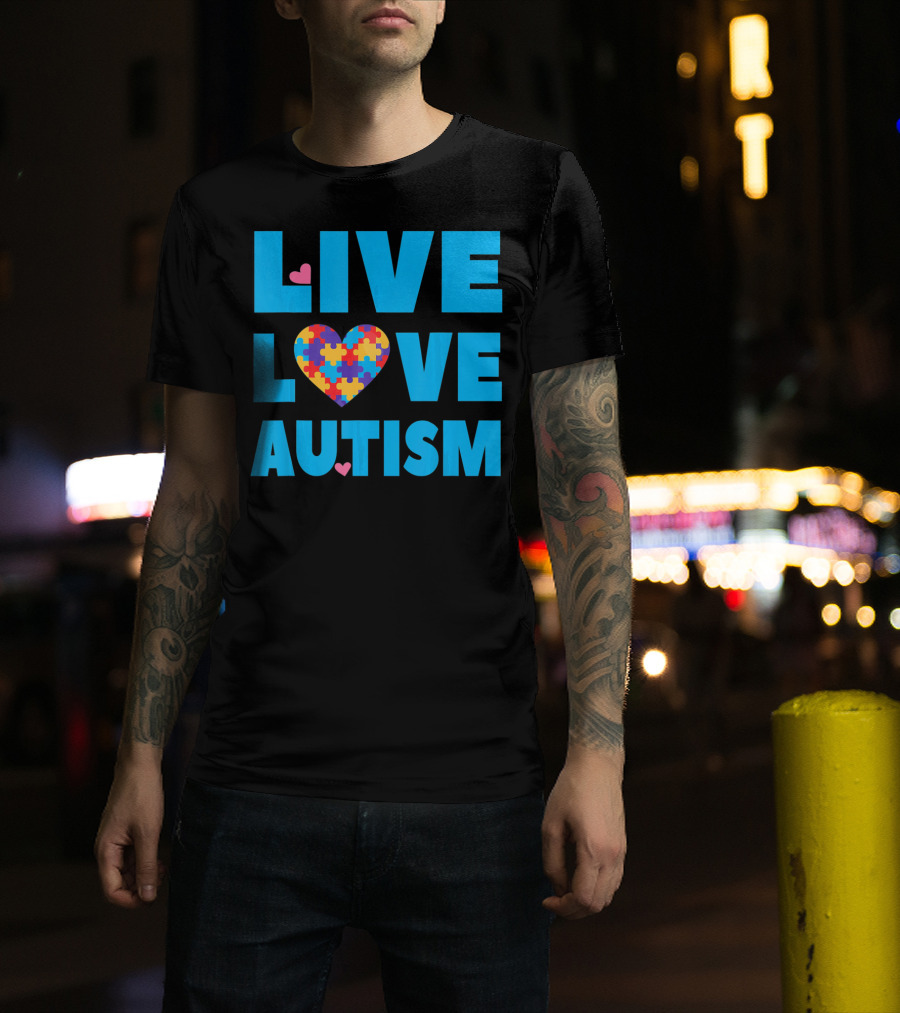 Live Love Autism Autism Mom Awareness Puzzle Heart T-Shirt