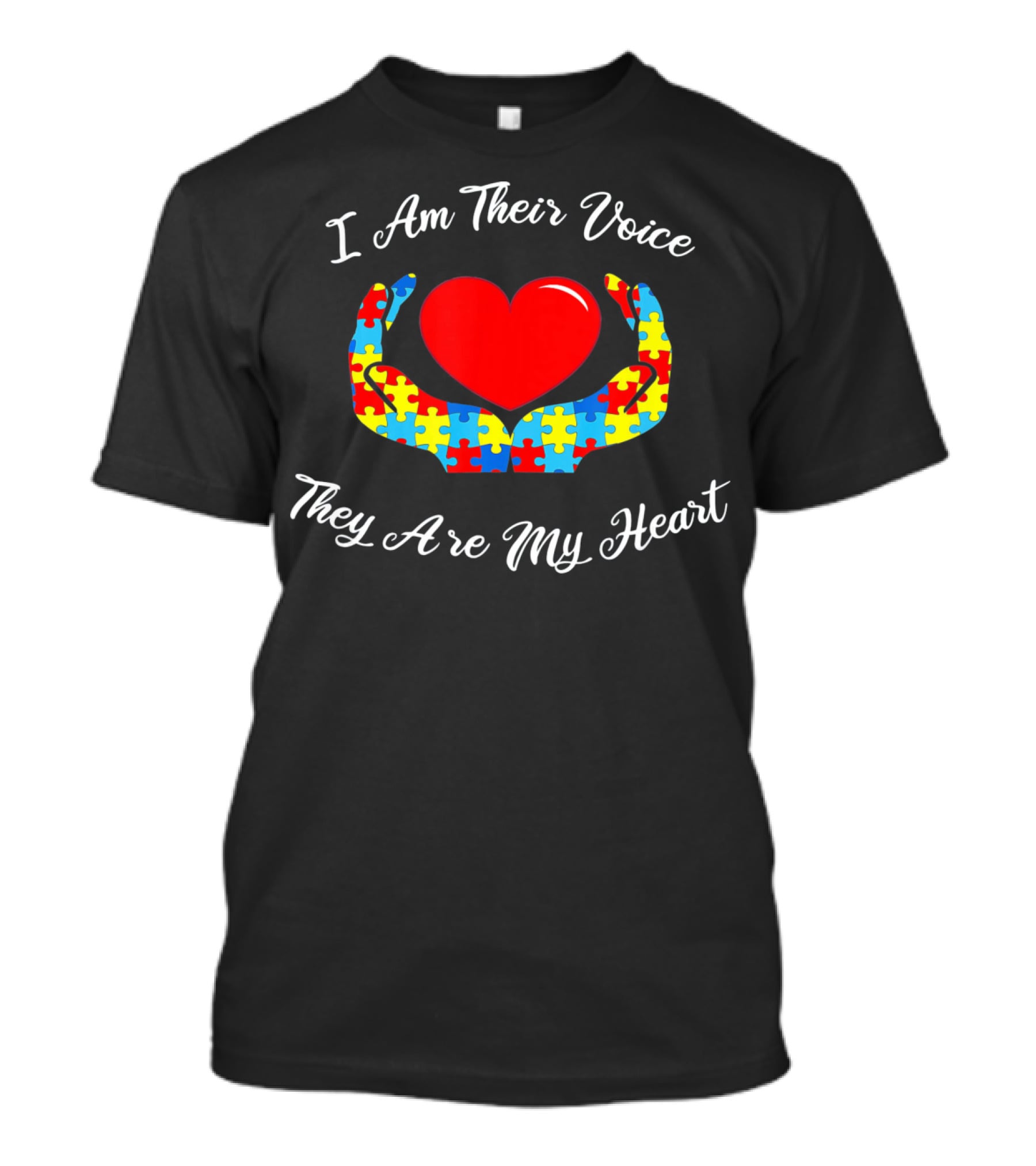 I Am Their Voice They Are My Heart Autism Puzzle Heart And Hands T-Shirt