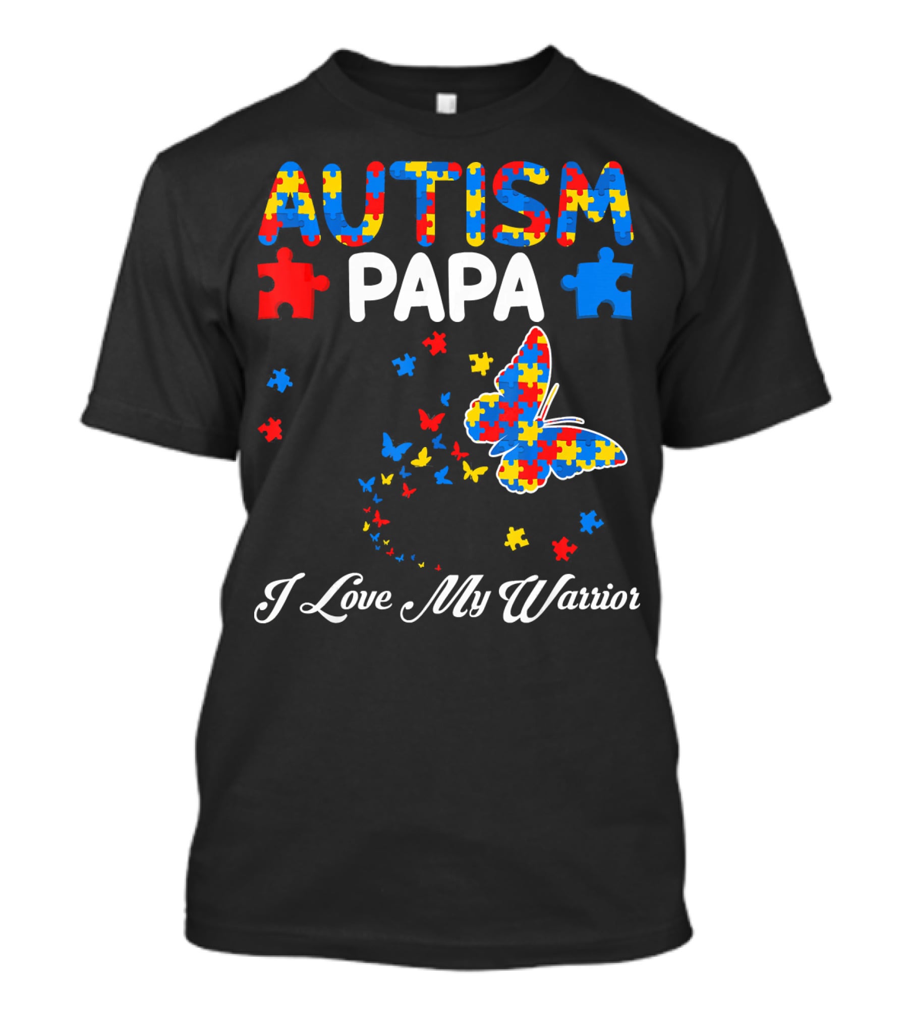 Autism Papa I Love My Warrior Butterfly Puzzle T-Shirt