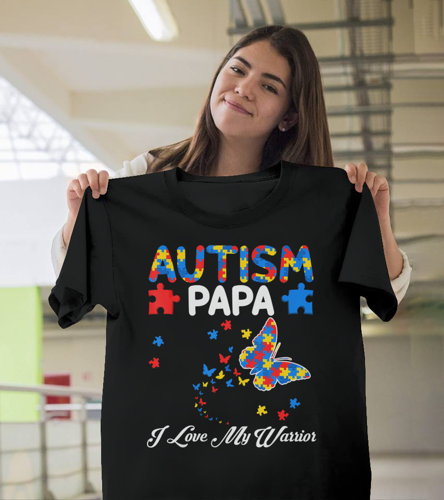 Autism Papa I Love My Warrior Butterfly Puzzle T-Shirt