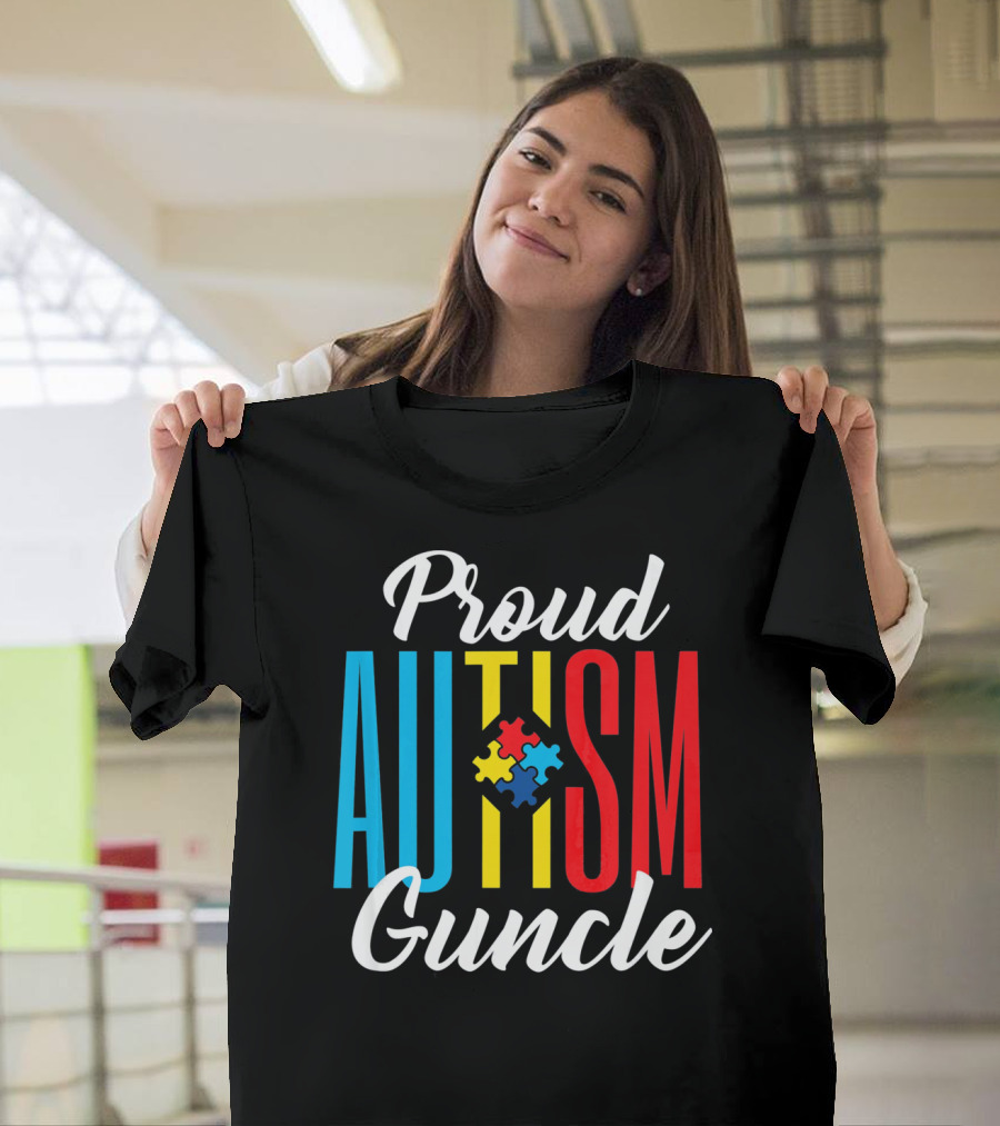 Proud Autism Guncle Puzzle Piece Awareness Support T-Shirt