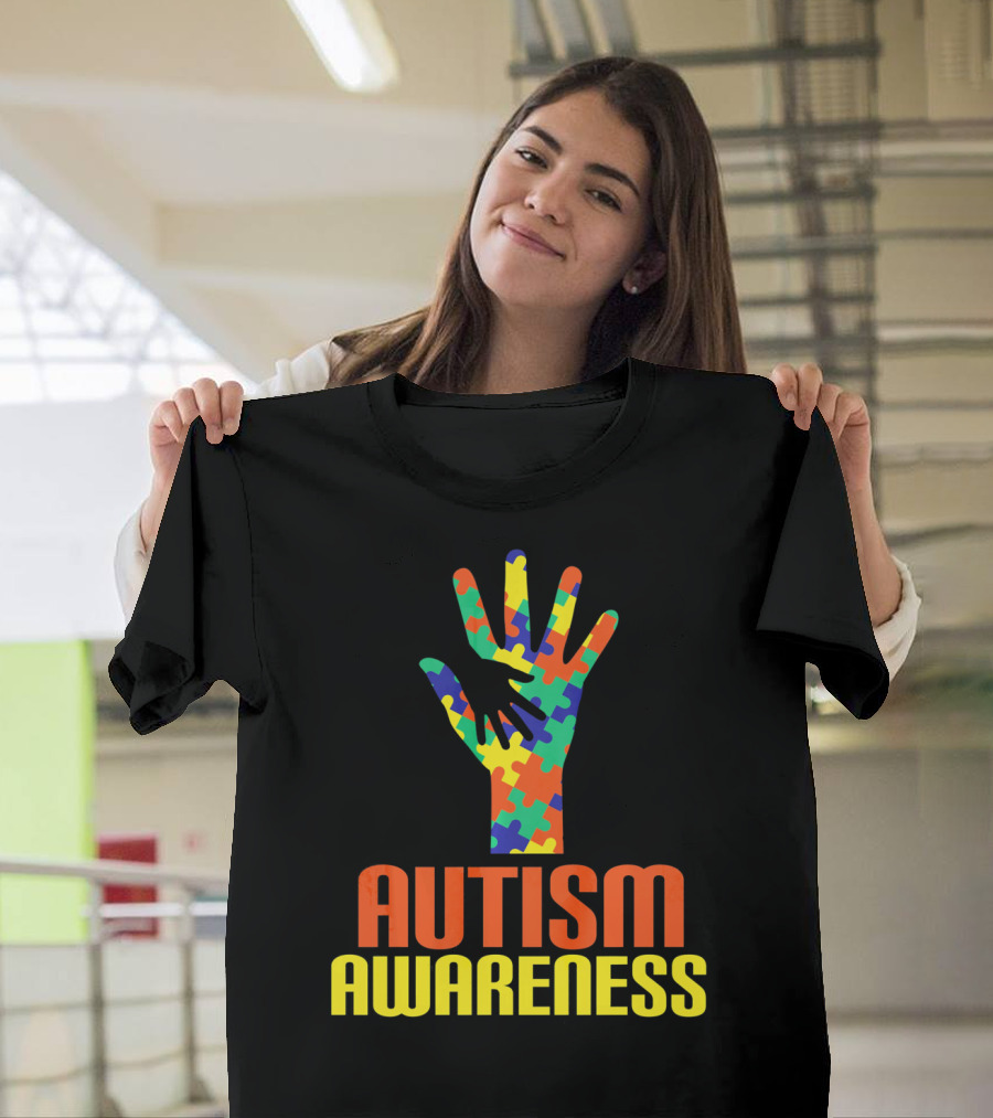 AUTISM AWARENESS Support Autism Speaks Puzzle Piece Hand T-Shirt
