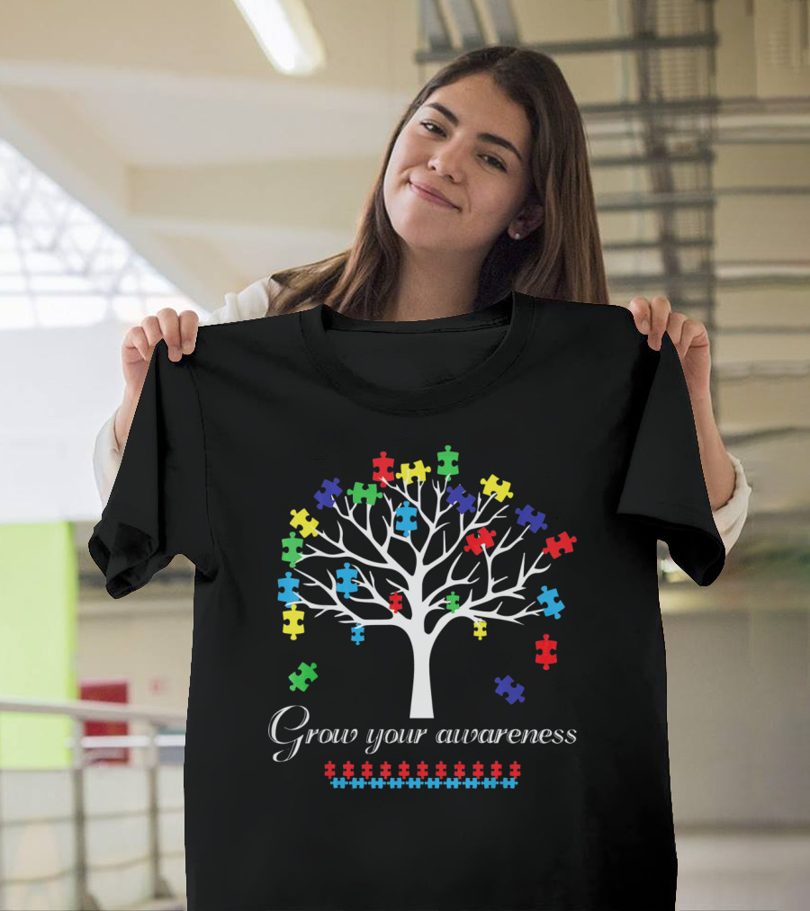 Grow Your Awareness Autism Puzzle Piece Tree T-Shirt