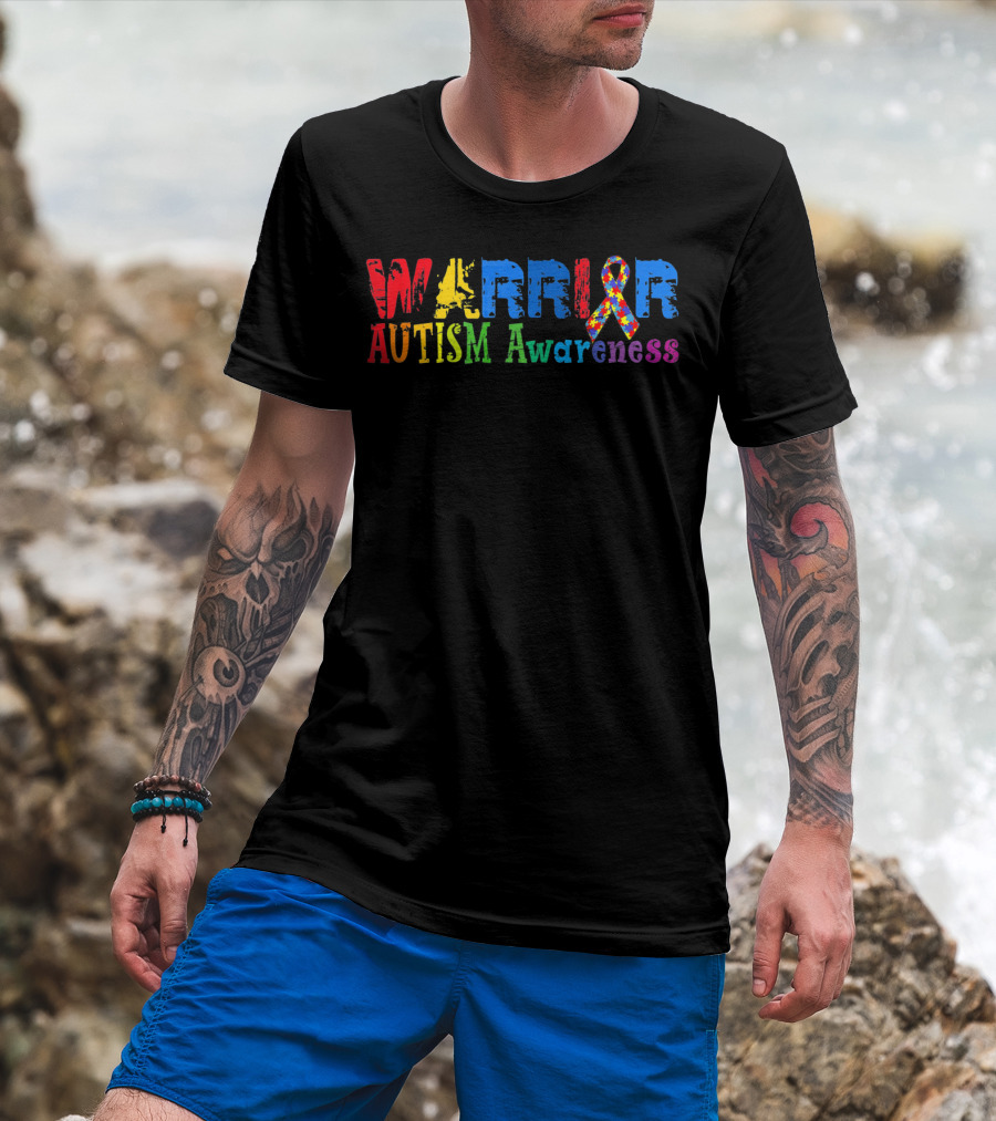 Warrior Autism Awareness Colorful Puzzle T-Shirt