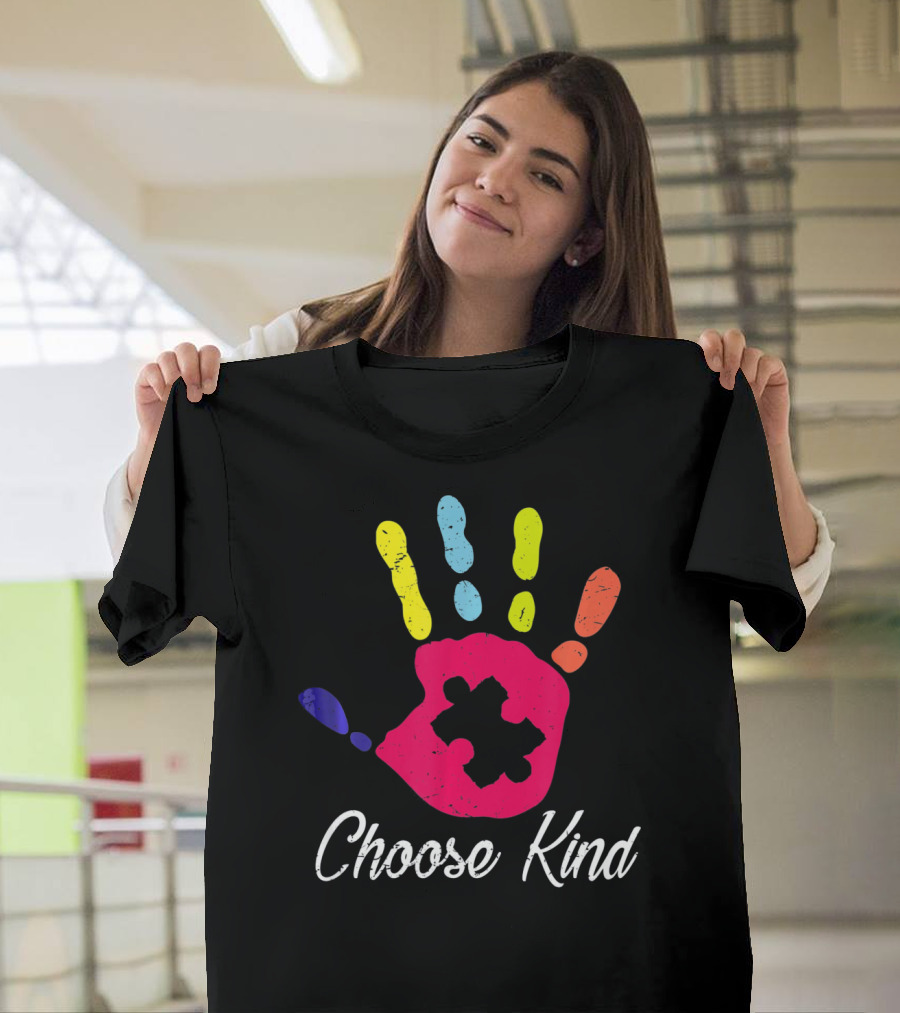 Choose Kind Colorful Hand Autism Puzzle Piece T-Shirt