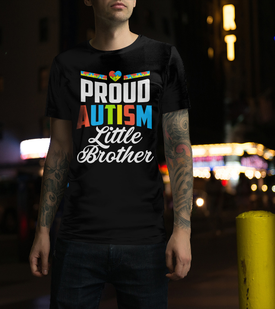 Proud Autism Little Brother Puzzle Piece Heart Awareness T-Shirt