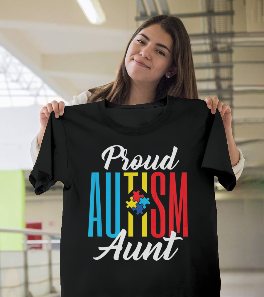 Proud Autism Aunt Puzzle Piece Awareness T-Shirt