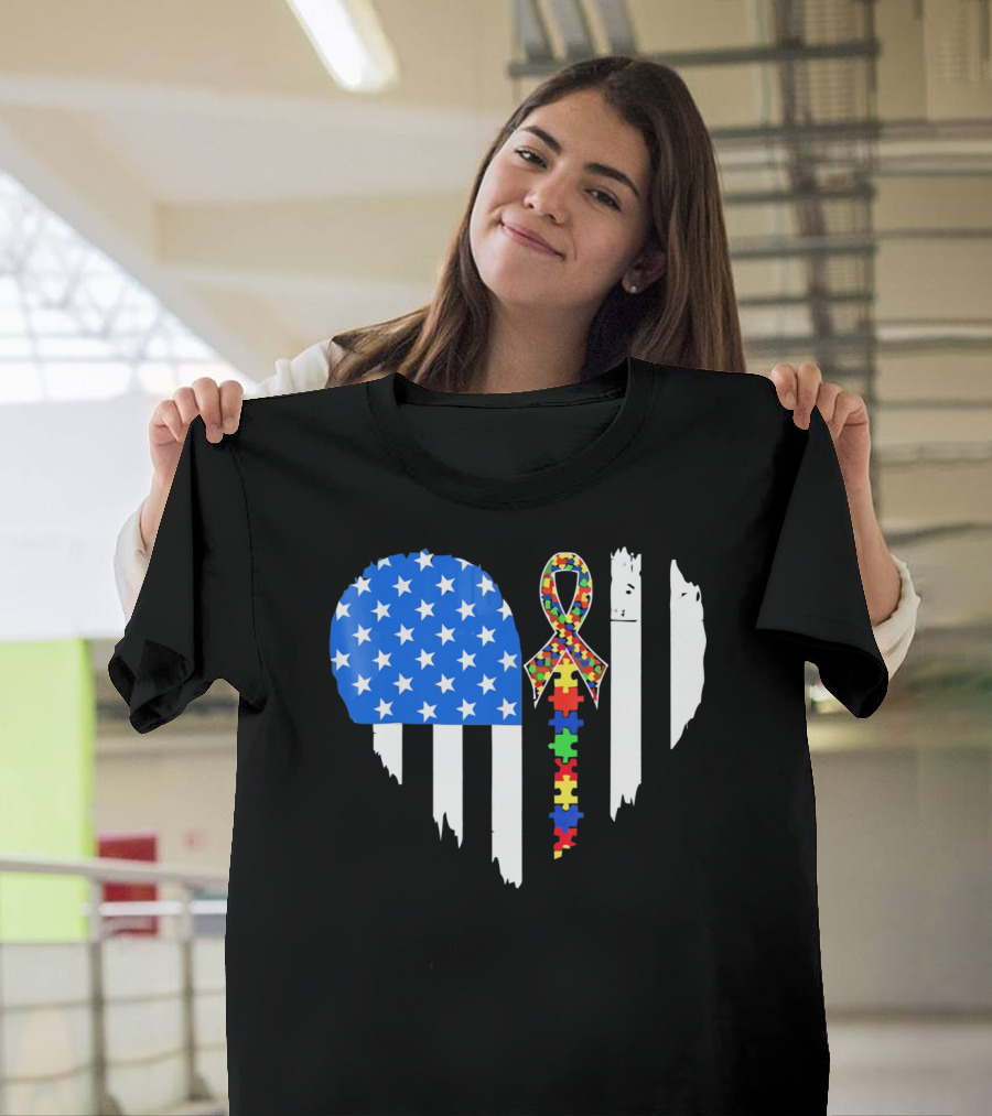 Autism Awareness Heart Shaped Flag with Puzzle Ribbon Be a Better Life T-Shirt