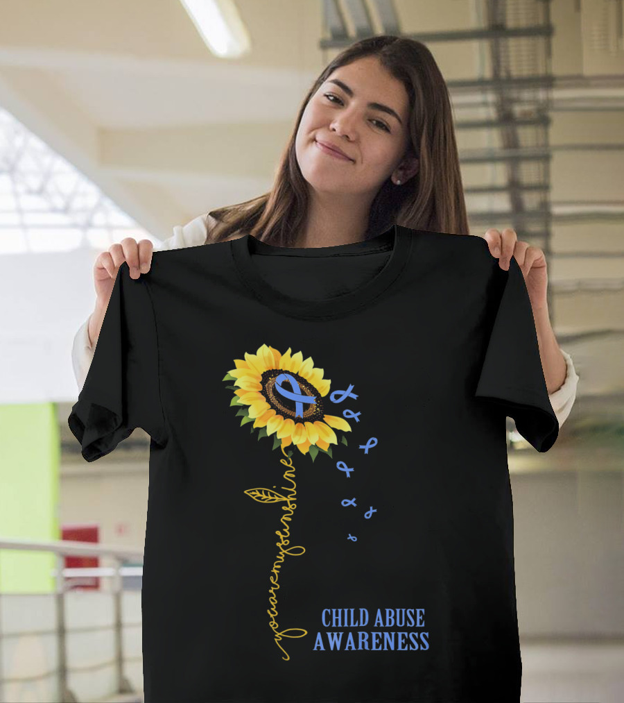 Youaremysunshine Child Abuse Awareness Sunflower Blue T-Shirt