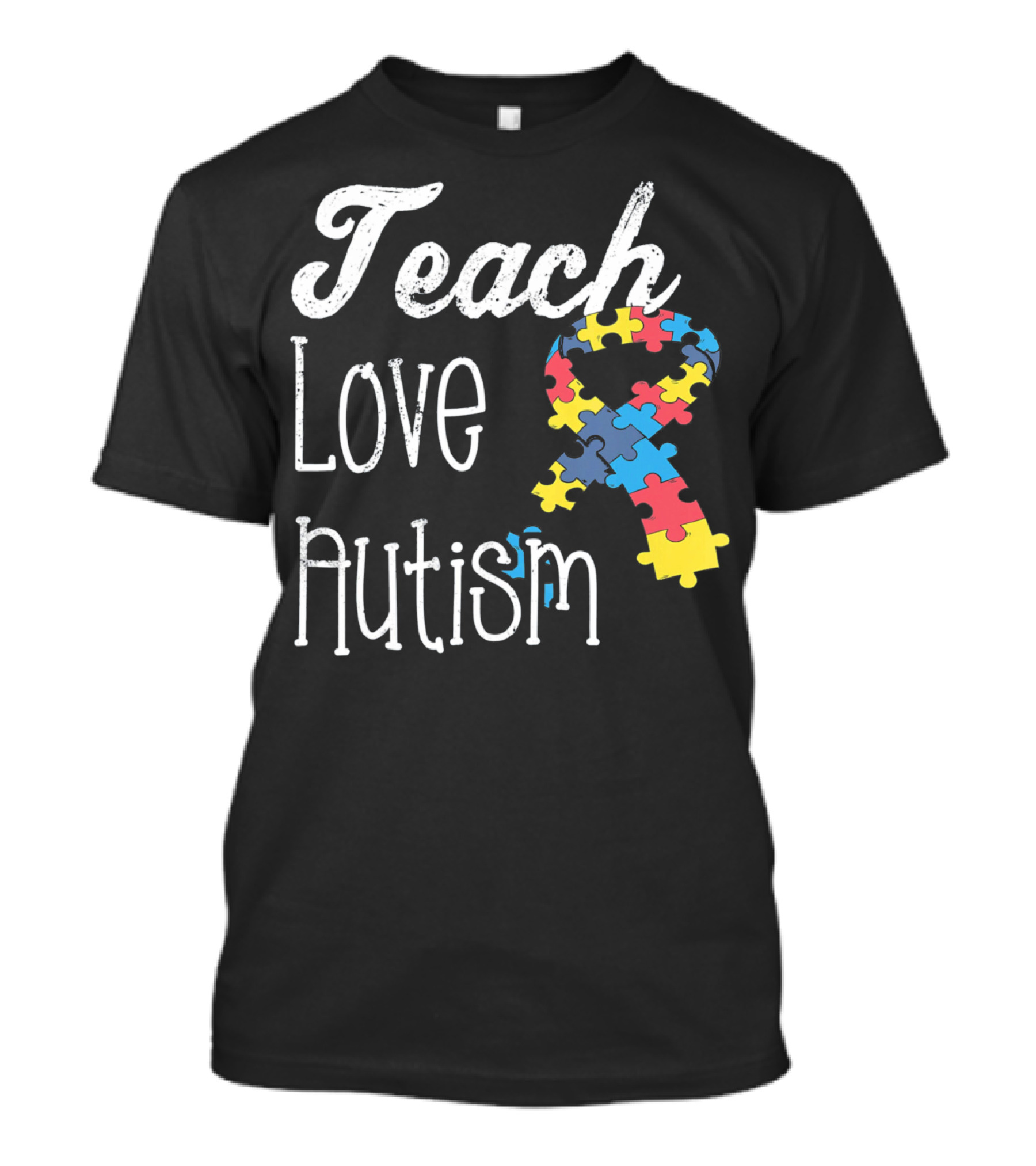 Teach Love Autism Puzzle Ribbon Awareness T-Shirt