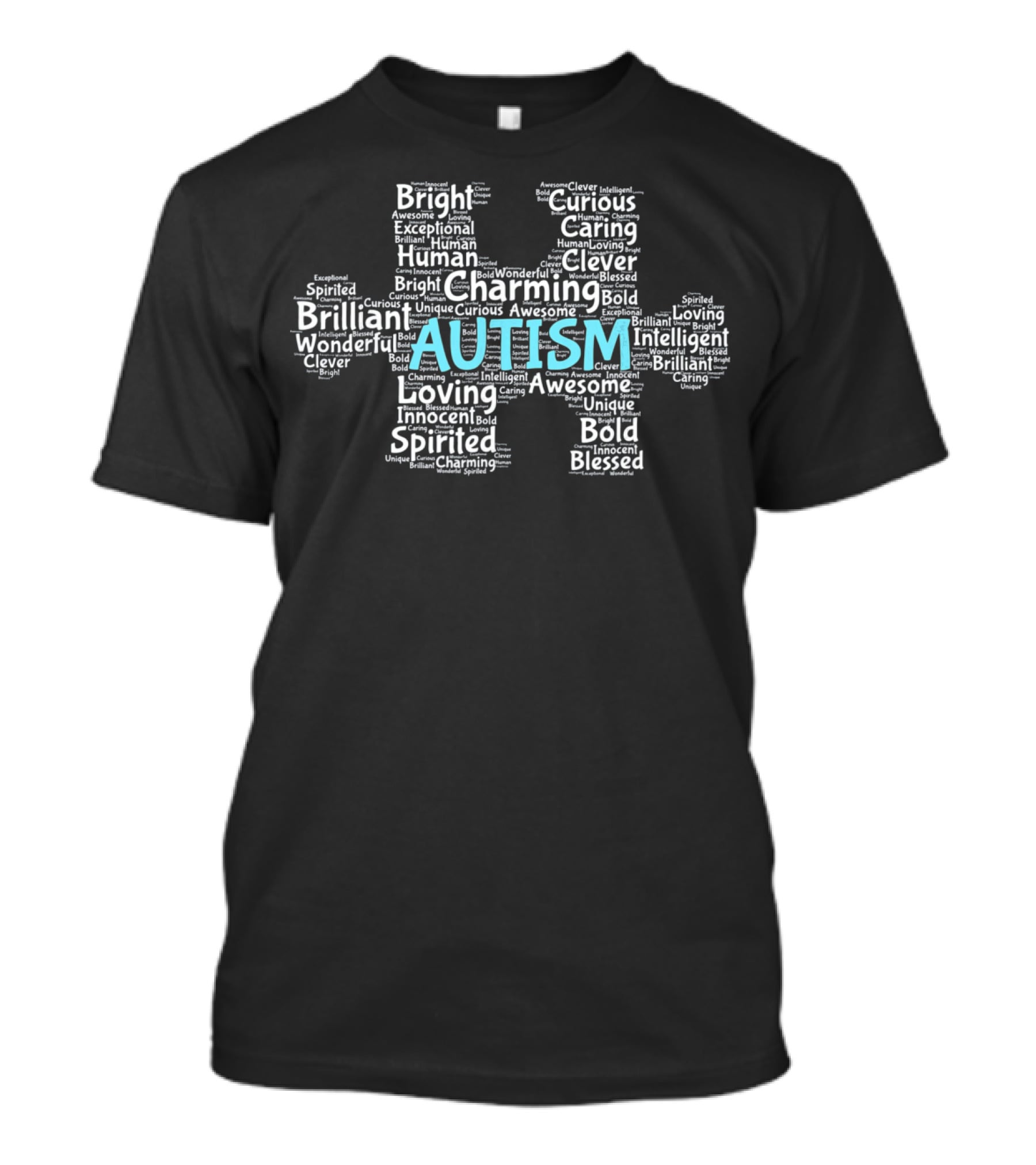 Autism Awareness Puzzle Piece Charming Brilliant Spirited Words T-Shirt