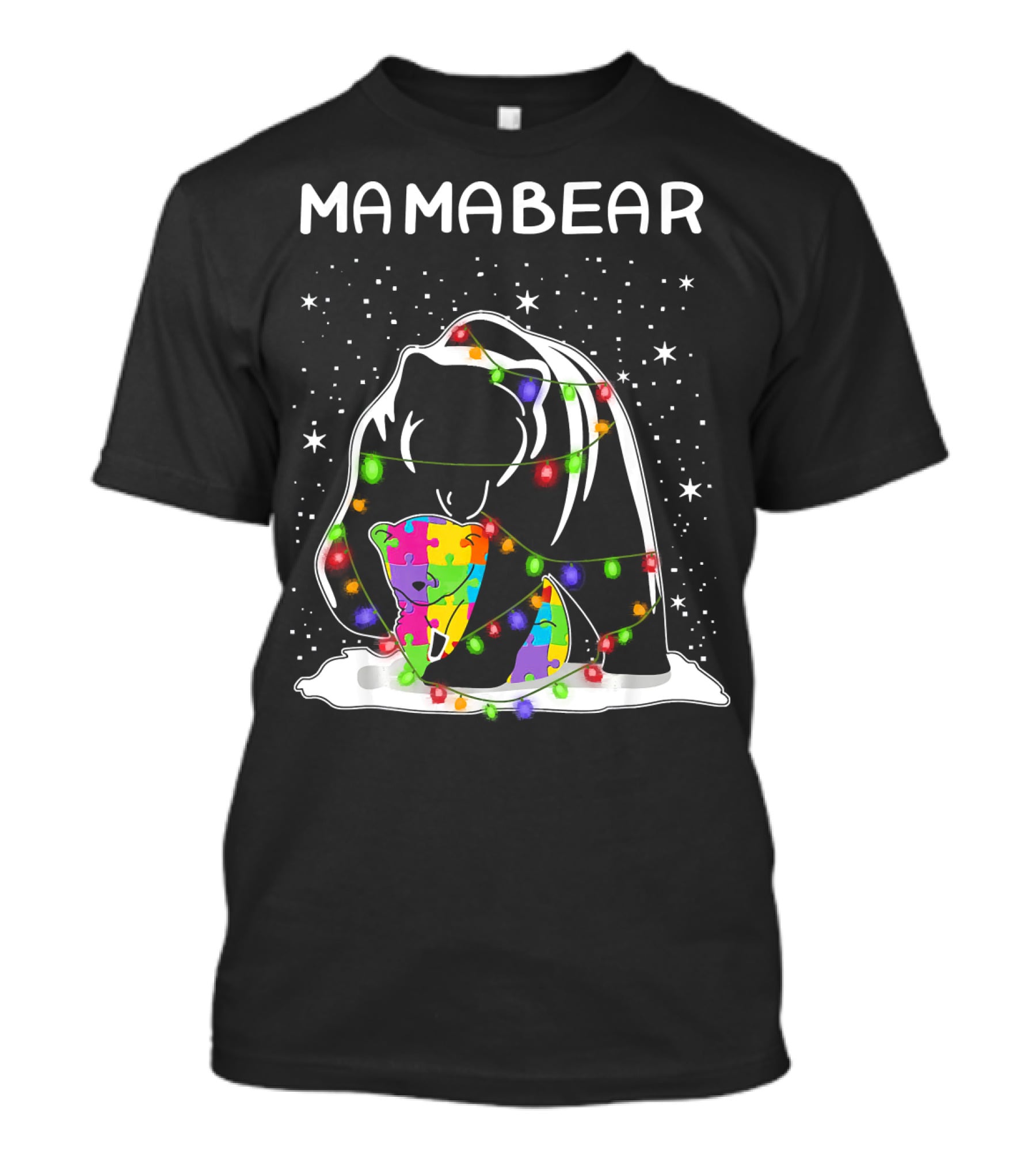 Mamabear Autism Awareness Puzzle Lights T-Shirt