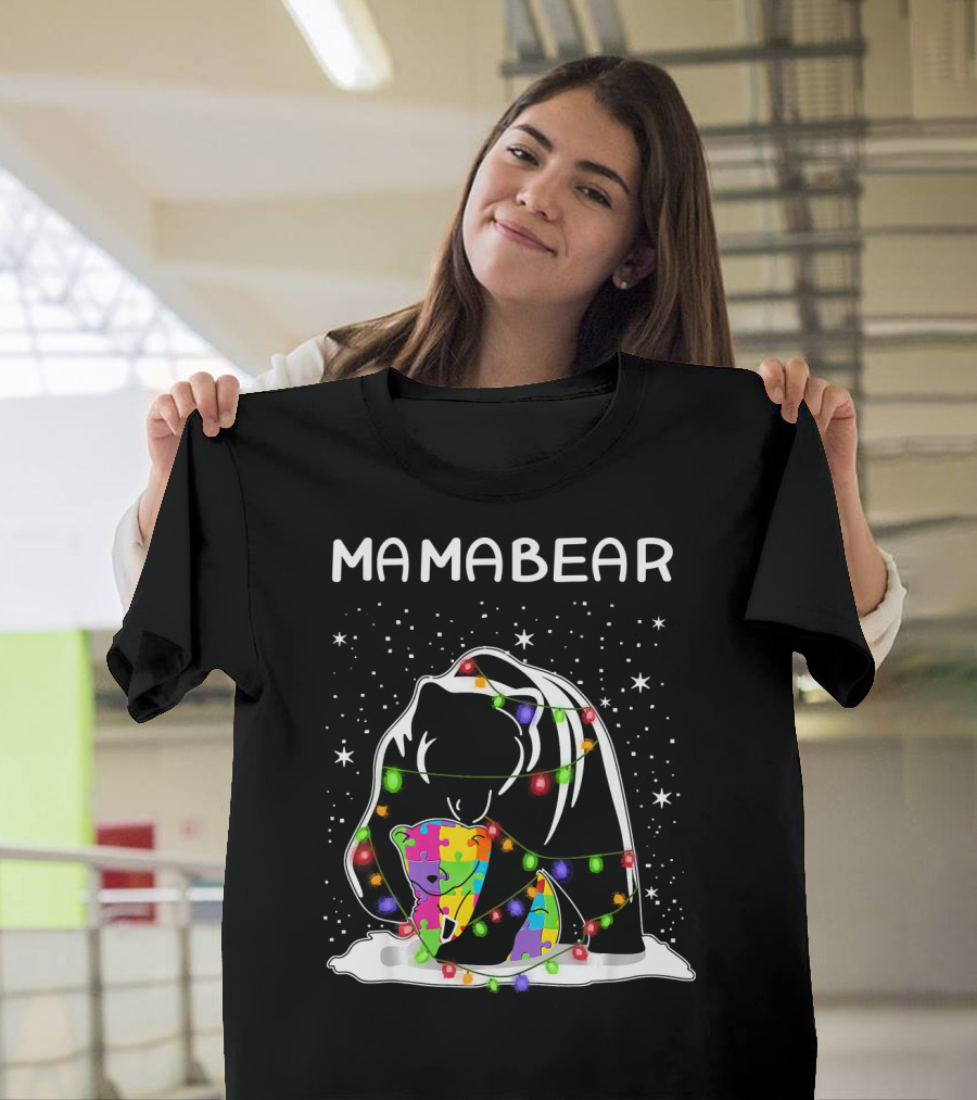 Mamabear Autism Awareness Puzzle Lights T-Shirt