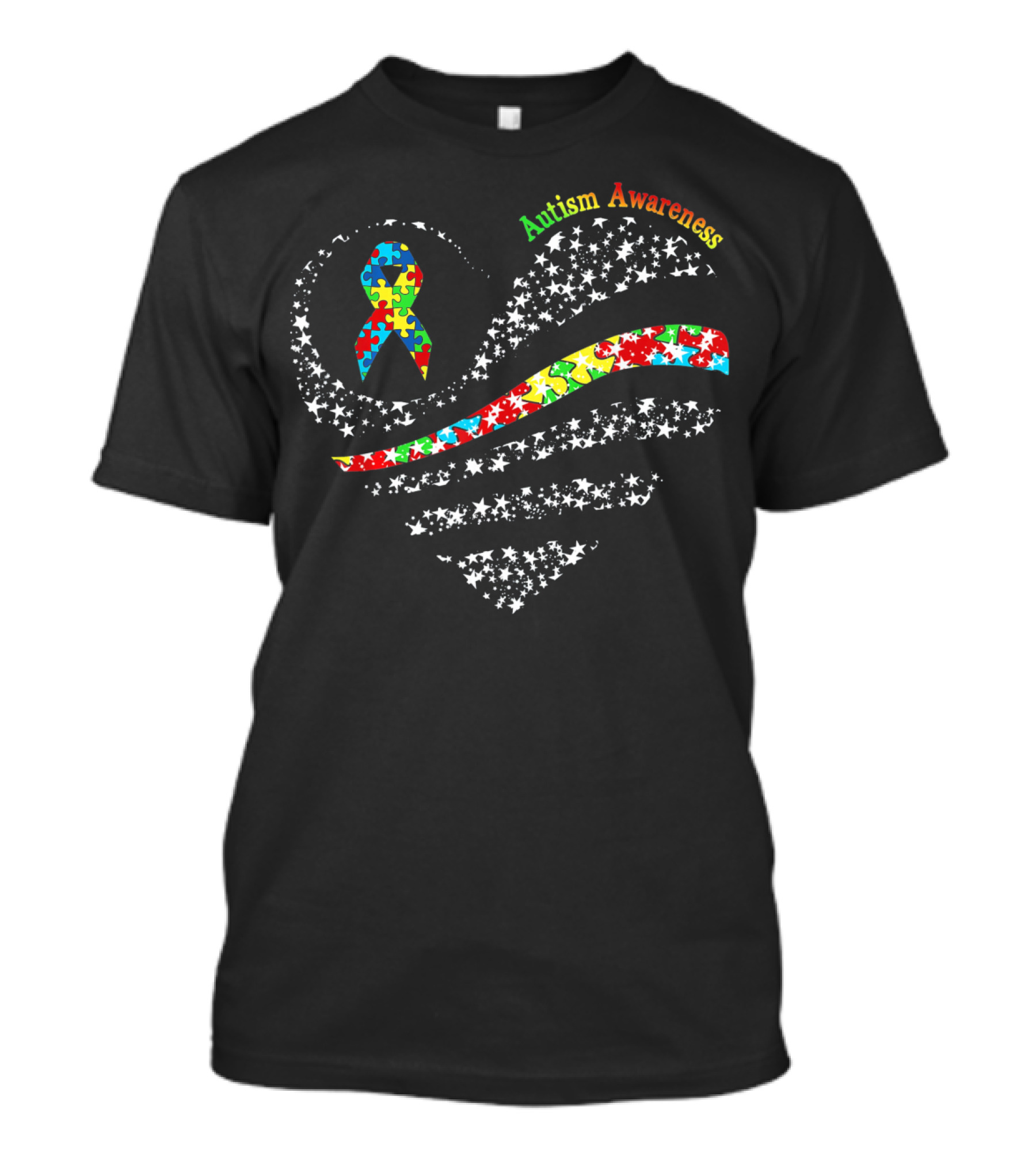 Autism Awareness Heart Puzzle Pieces Ribbon American Flag T-Shirt