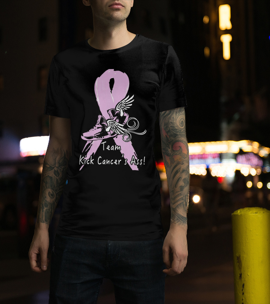 Team Kick Cancer's Ass Ribbon With Winged Sneakers T-Shirt