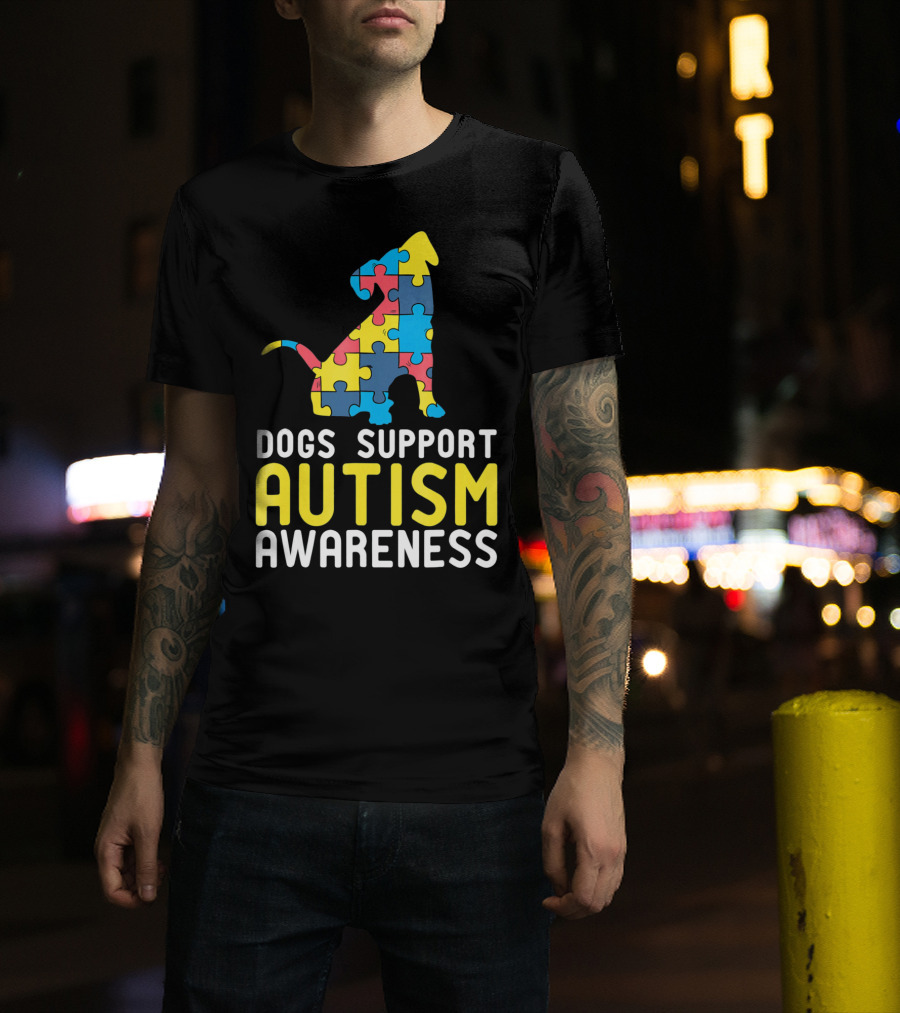 Dogs Support Autism Awareness Novelty Autism Dog Lover Awareness T-Shirt