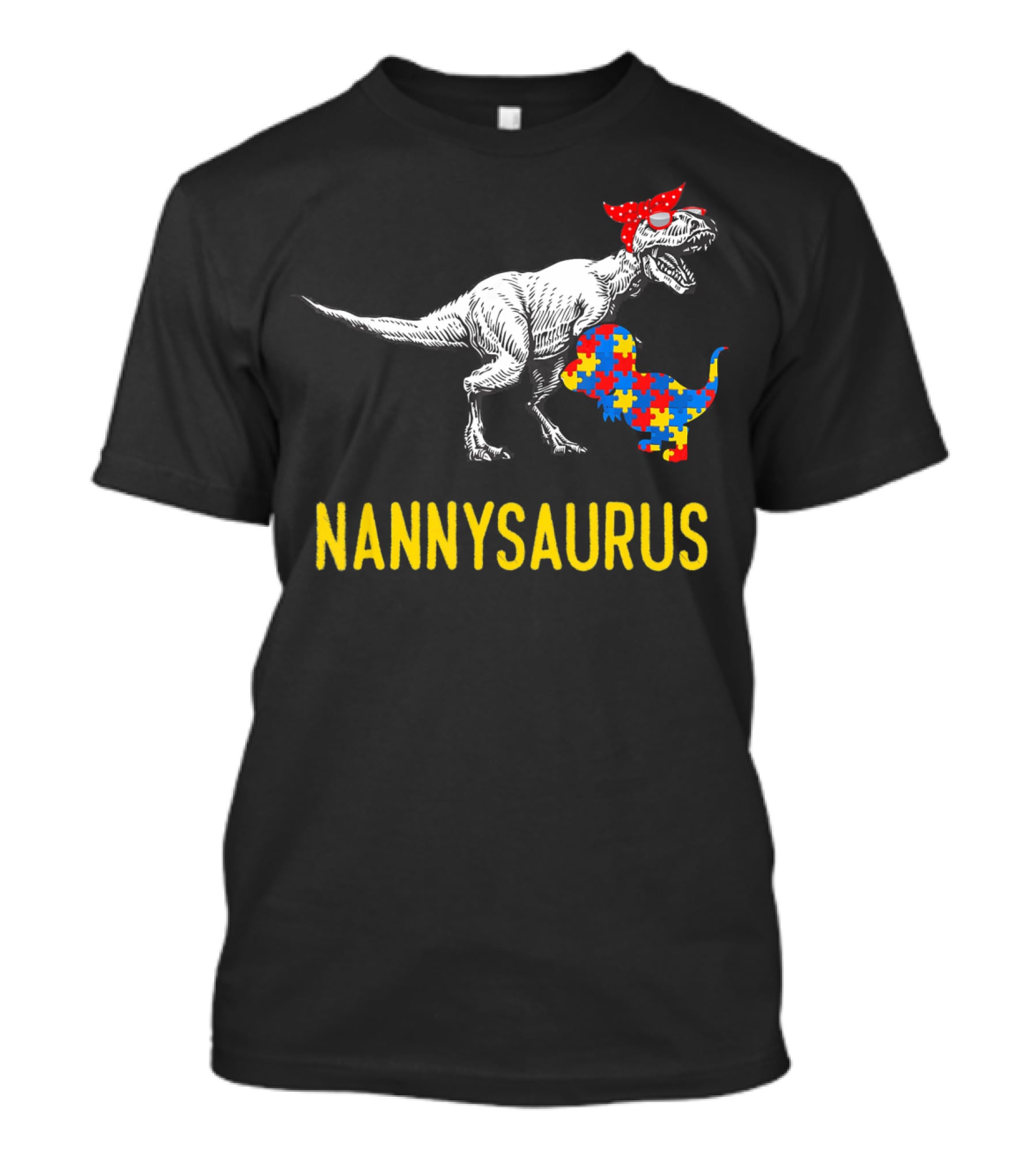 Nannysaurus Dinosaur Autism Puzzle Bandana T-Shirt