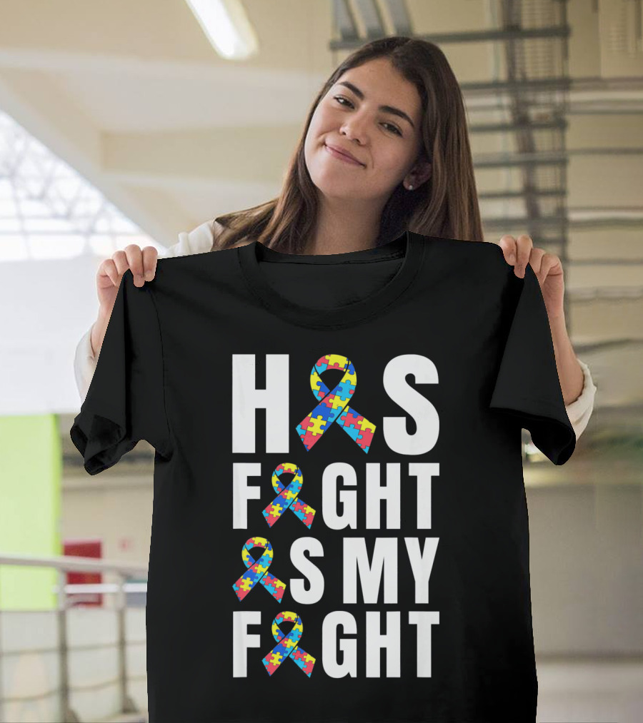 His Fight Is My Fight Autism Awareness Puzzle T-Shirt