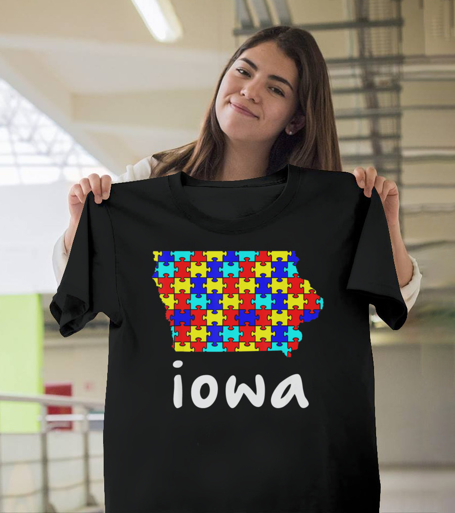 Iowa Puzzle Autism Awareness Ribbon T-Shirt
