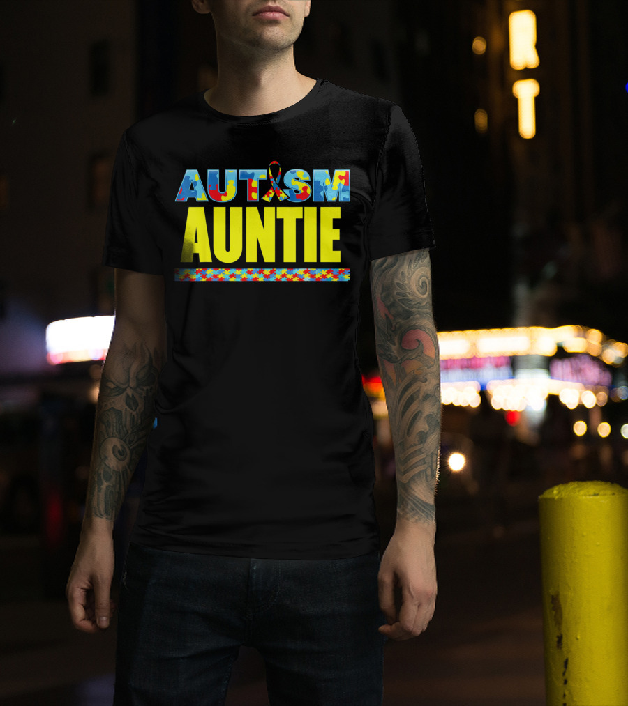 Autism Auntie Puzzle Ribbon Awareness Support T-Shirt