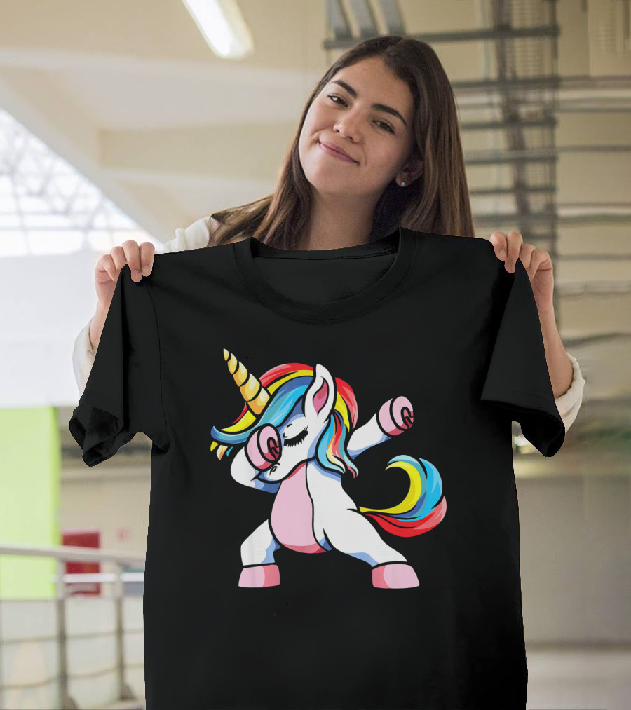 Autism Awareness Dabbing Unicorn Rainbow Mane T-Shirt