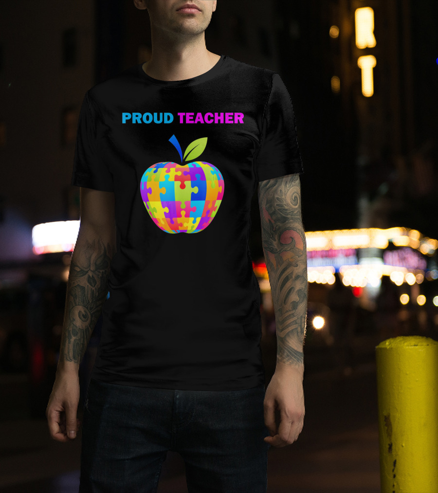 Proud Teacher Autism Awareness Puzzle Apple T-Shirt