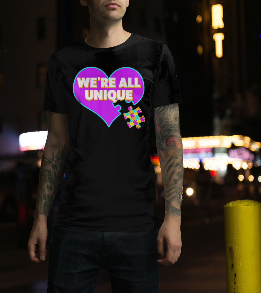 We're All Unique Autism Awareness Puzzle Heart T-Shirt