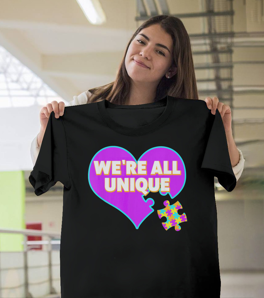 We're All Unique Autism Awareness Puzzle Heart T-Shirt