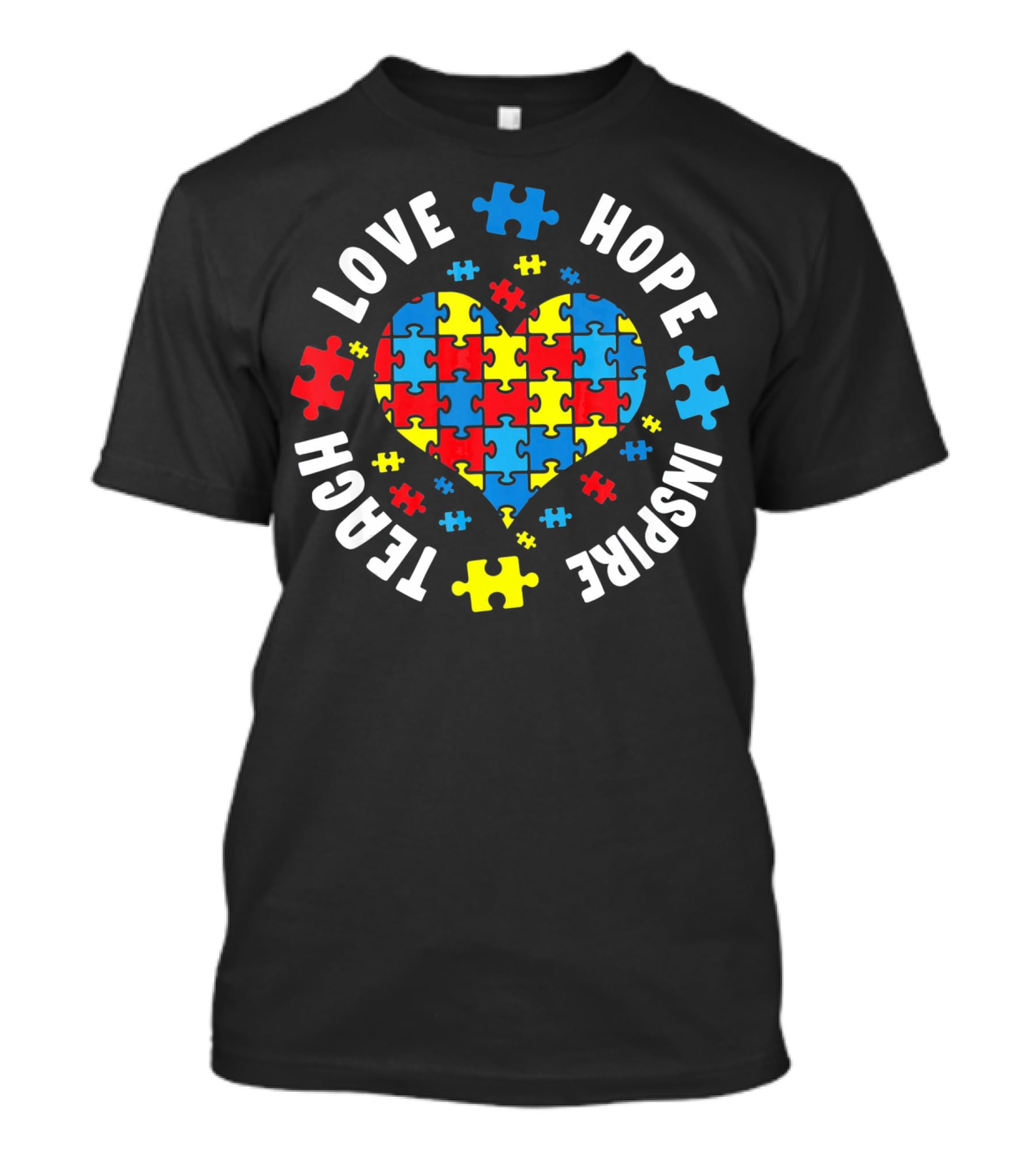 Love Hope Inspire Teach Heart Puzzle Autism Awareness T-Shirt