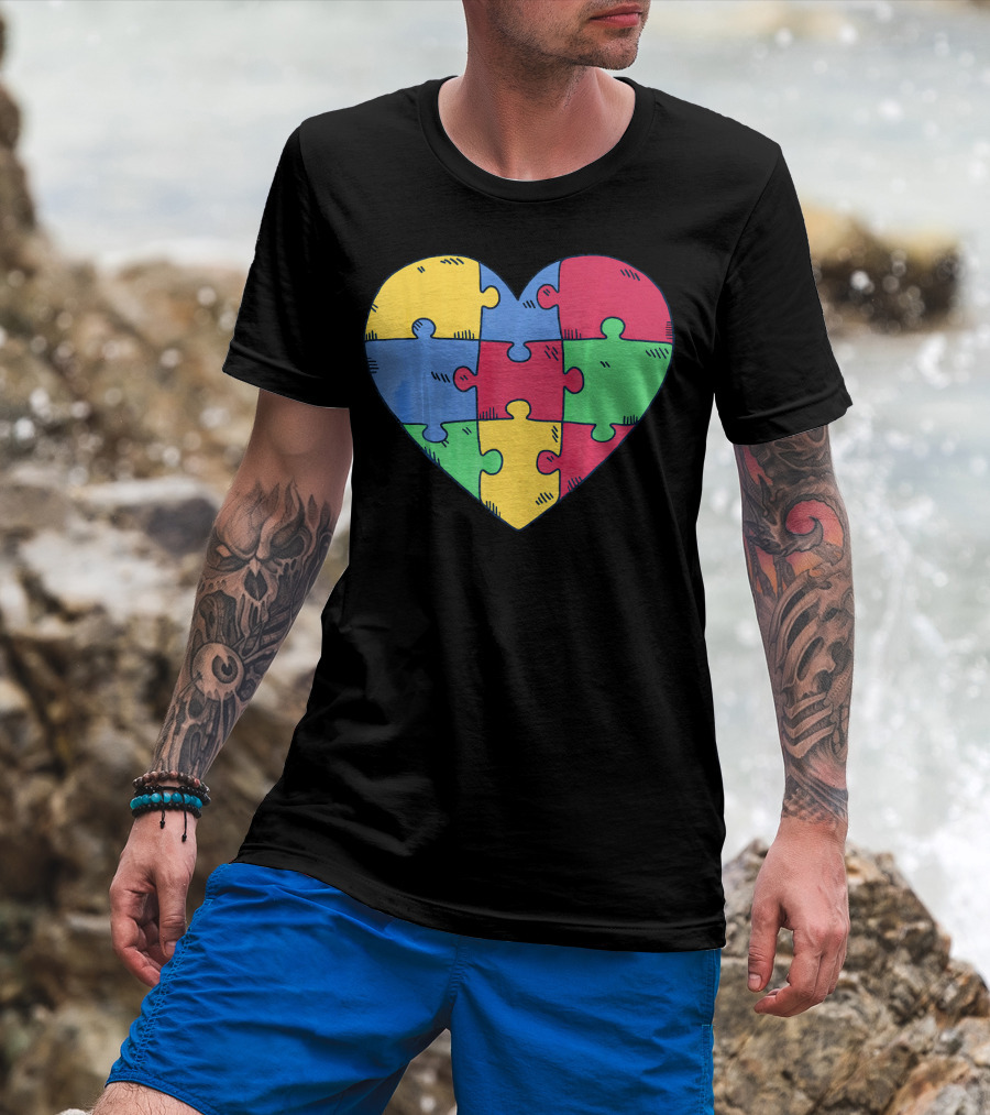 Autism Awareness Puzzle Heart Valentine Multicolor T-Shirt