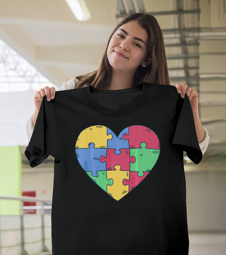 Autism Awareness Puzzle Heart Valentine Multicolor T-Shirt